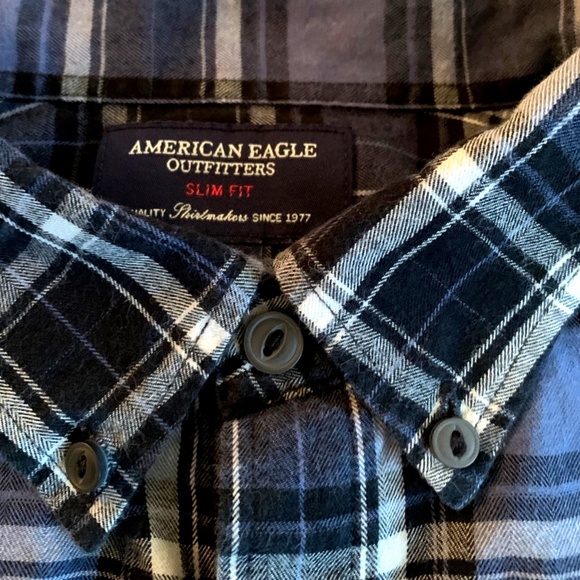 American Eagle Shirt Men's XL Blue Plaid Long Sleeve Button down Slim Fit Cotton - Picture 3 of 10